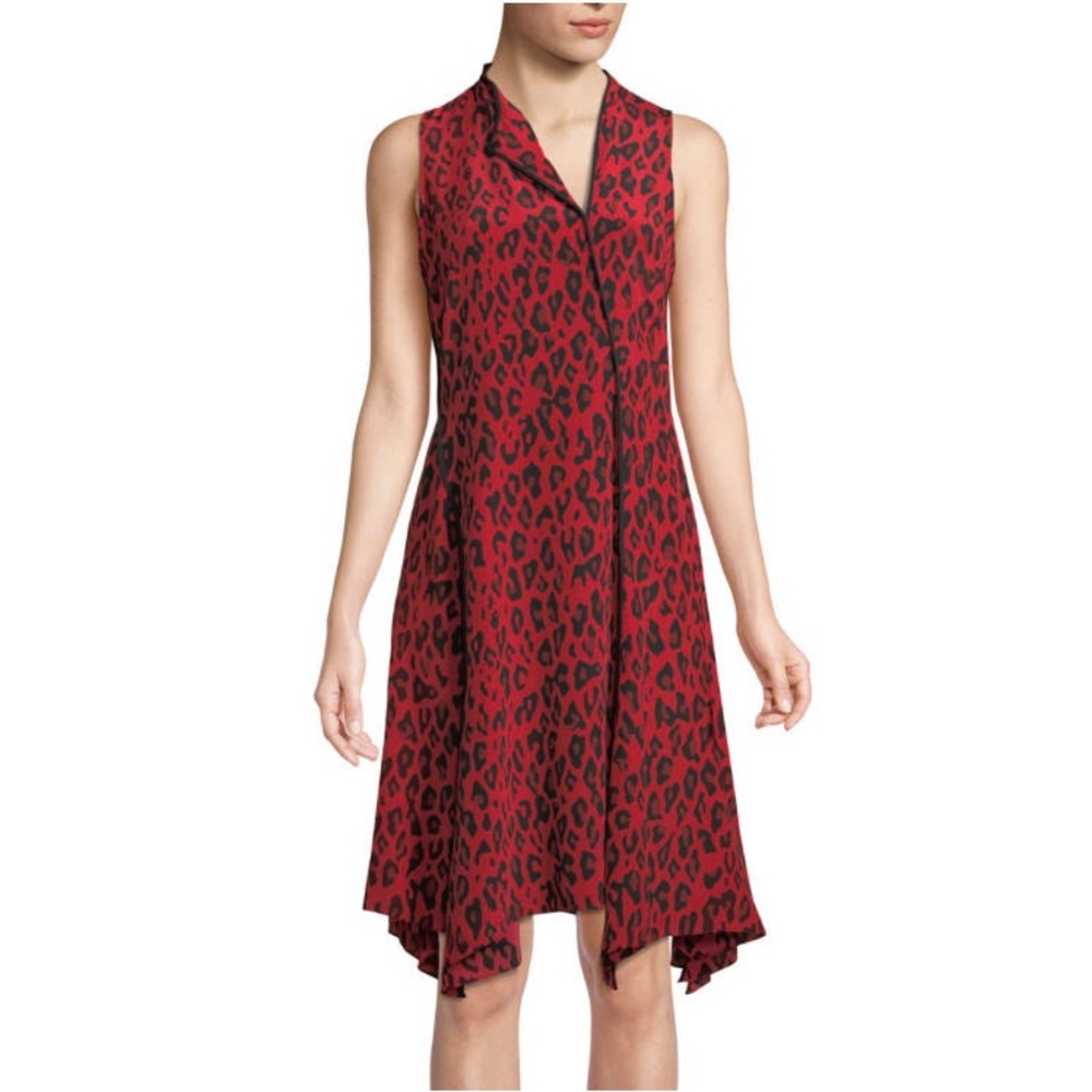 🆕DIANE VON FURSTENBERG Carmen Leopard Print Sleeveless Asymmetrical Dress - Red
